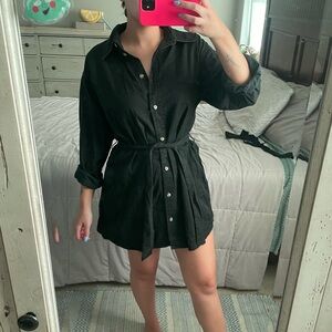 ASOS Black button down belted dress